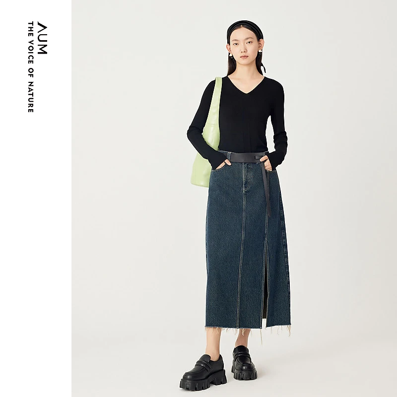 AUM/噢姆黑色百搭显瘦修身秋冬内搭打底气质针织衫M1DE4S14M