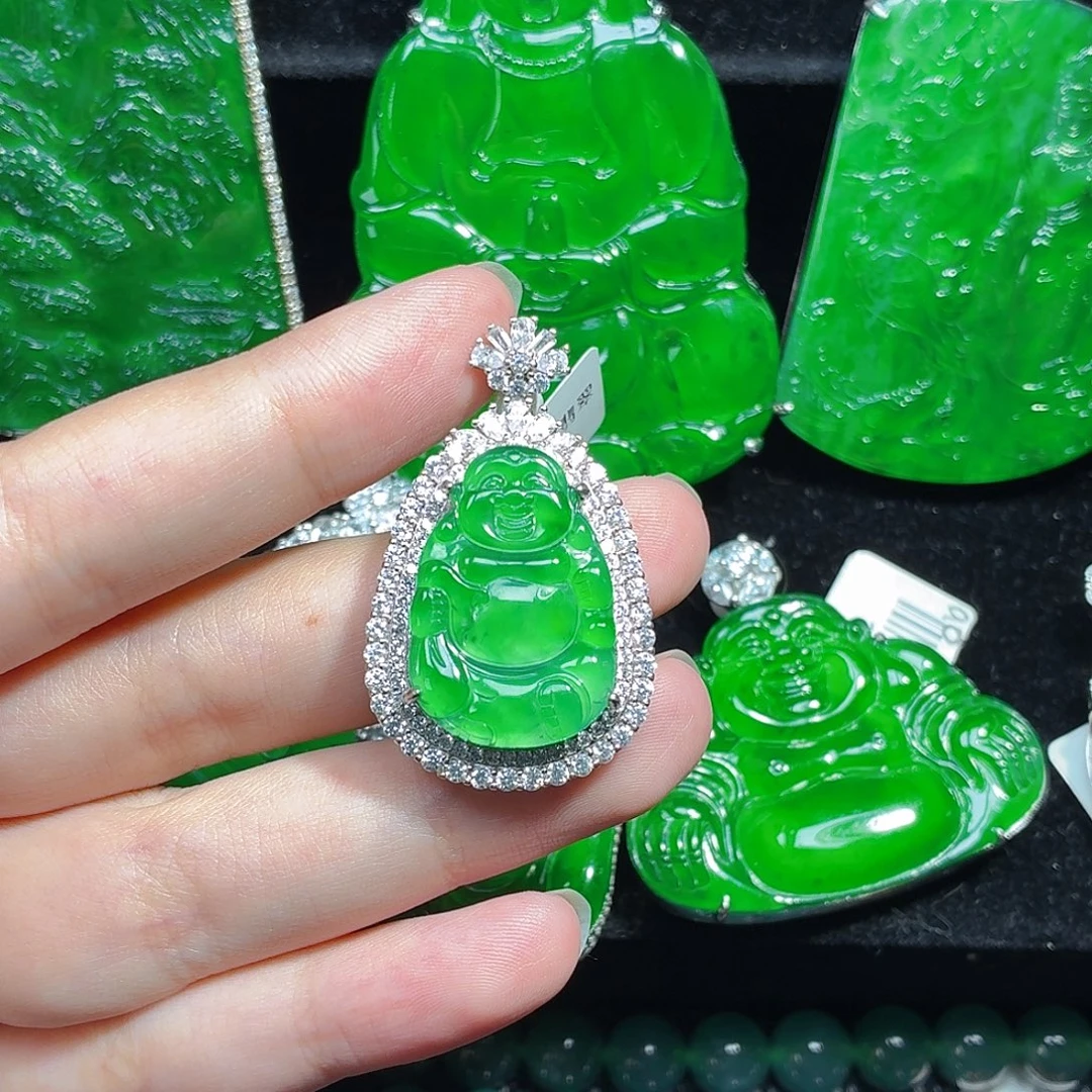 翡翠银S925镶嵌颈饰天然A货翡翠