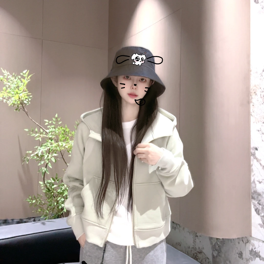 SUMU/宿慕女士拼接设计加绒连帽卫衣外套2025新舒适休闲百搭上衣