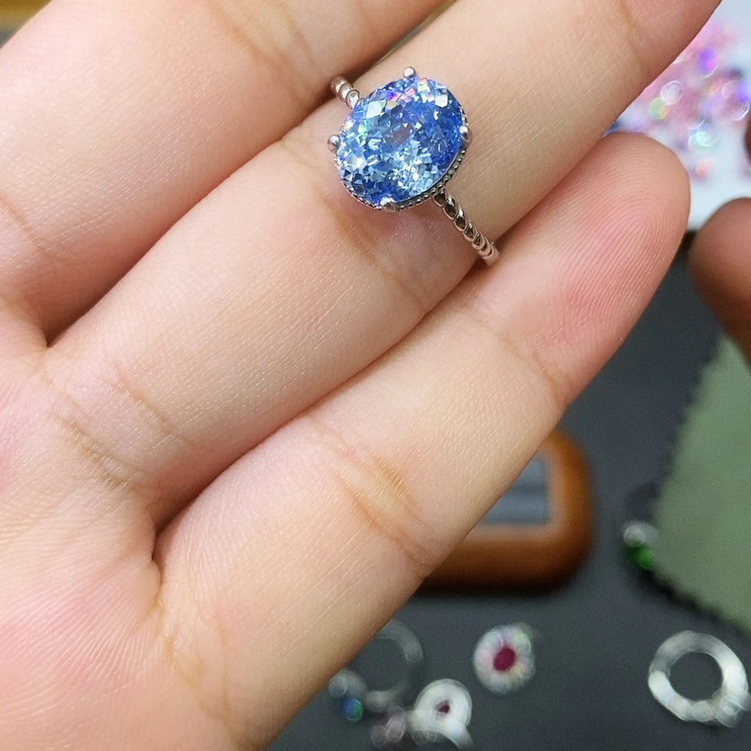 海蓝宝石戒圈银S925镶嵌