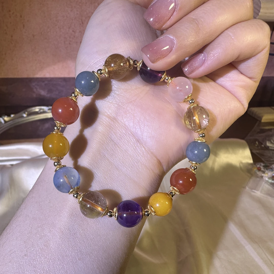 书言·原创<鎏金七彩祥云>天然水晶蜜蜡田曦薇同款多宝女手串手链