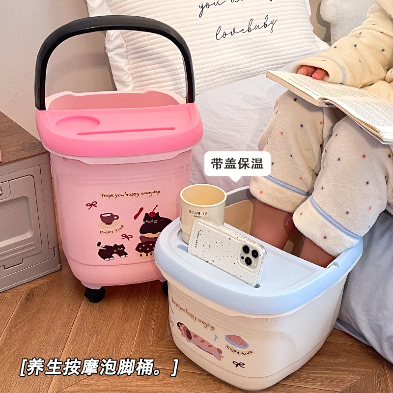 泡脚桶家用高深保温儿童宿舍专用洗脚盆宿舍带轮养生加高过膝小腿