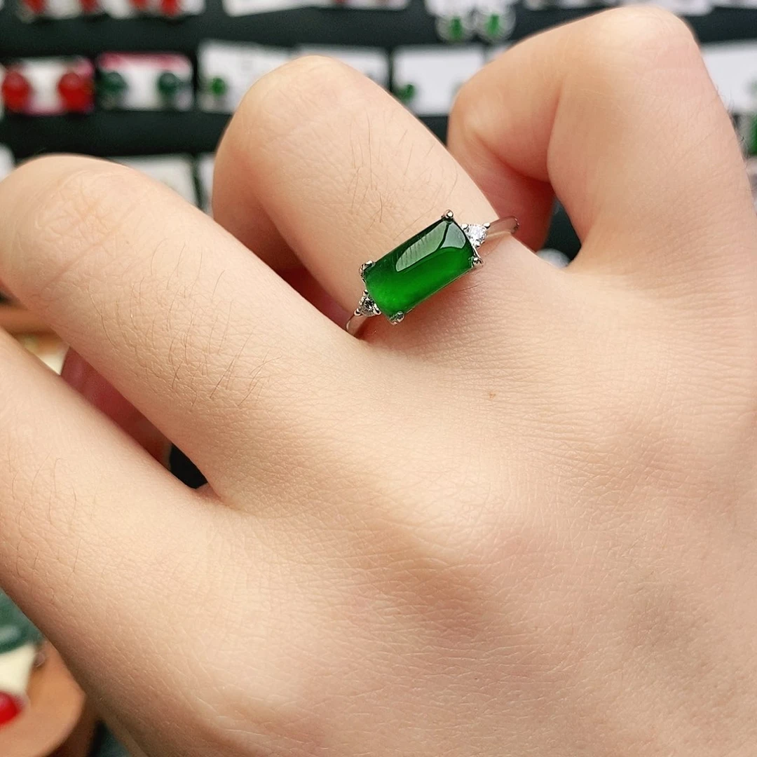 －***光翡翠戒指银S925镶嵌翡翠