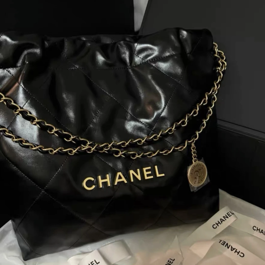 未使用 Chanel/香奈儿 黑金22bag小号 芯片款 单肩垃圾袋