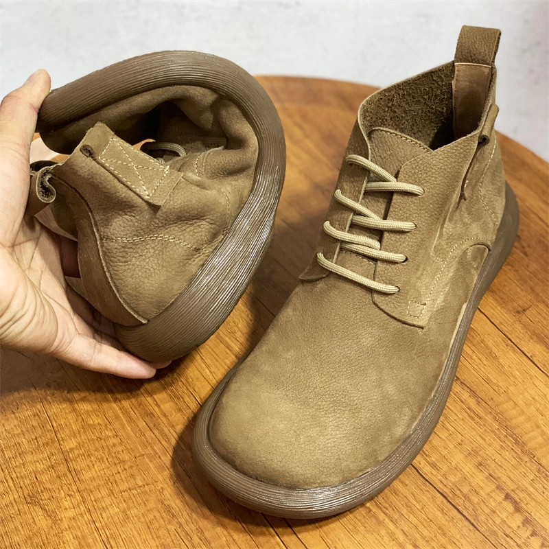 ICCLEK新款秋季宽头复古马丁靴男款百搭中帮英伦风软底软靴子男