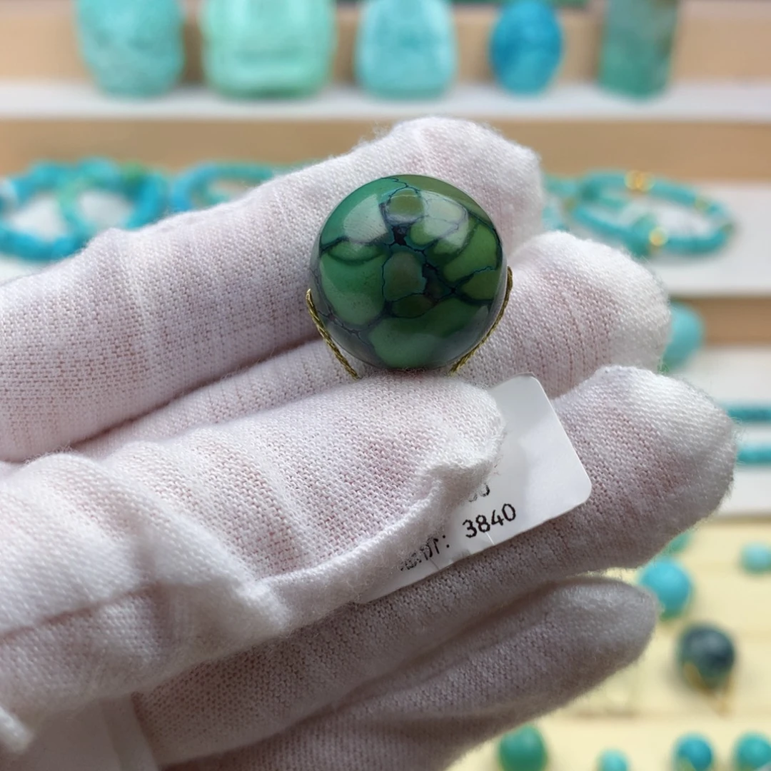 绿松石未镶嵌珠宝奇石高瓷特色三彩圆珠18.7mm
