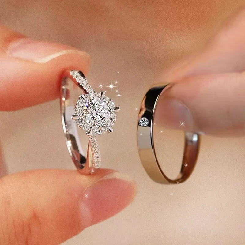 合金戒指男女情侣对戒结婚仿真钻戒活口求婚经典婚戒简约韩版ins