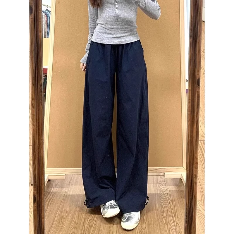 美式速干工装裤女夏季薄款2025新款酷飒风高腰直筒复古阔腿运动裤