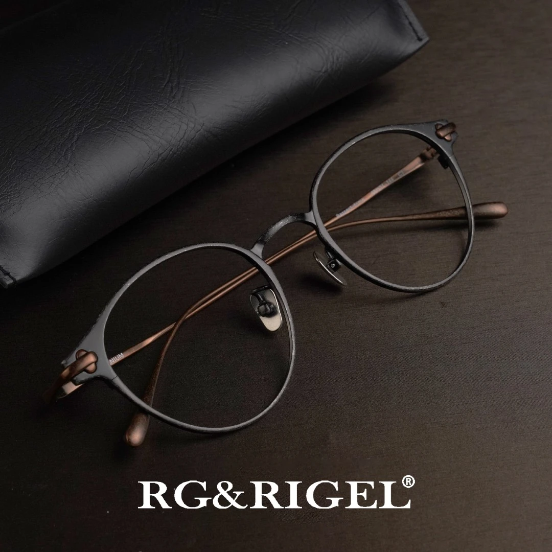 RG&RIGEL高端女士眼镜做旧钛架复古眼镜防蓝光眼镜推荐手工圆框in