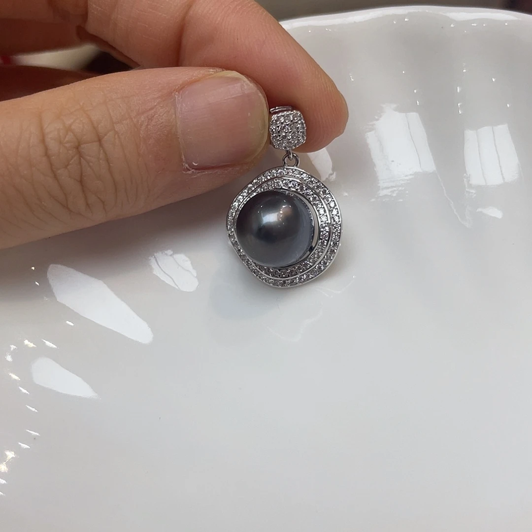 银S925镶嵌海水珍珠吊坠(不含链)