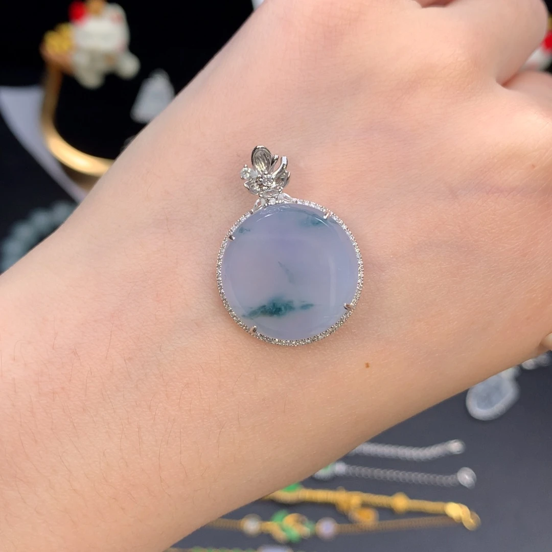 翡翠18K金镶嵌挂件48小时鉴赏期 退货不扣服务费