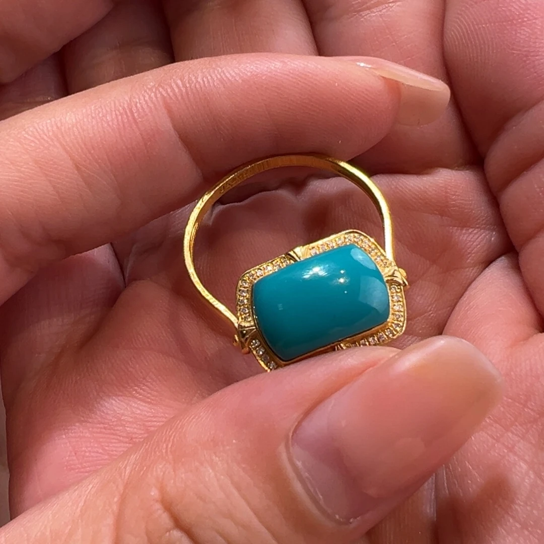 蚊***嘴绿松石18K金镶嵌配件戒指