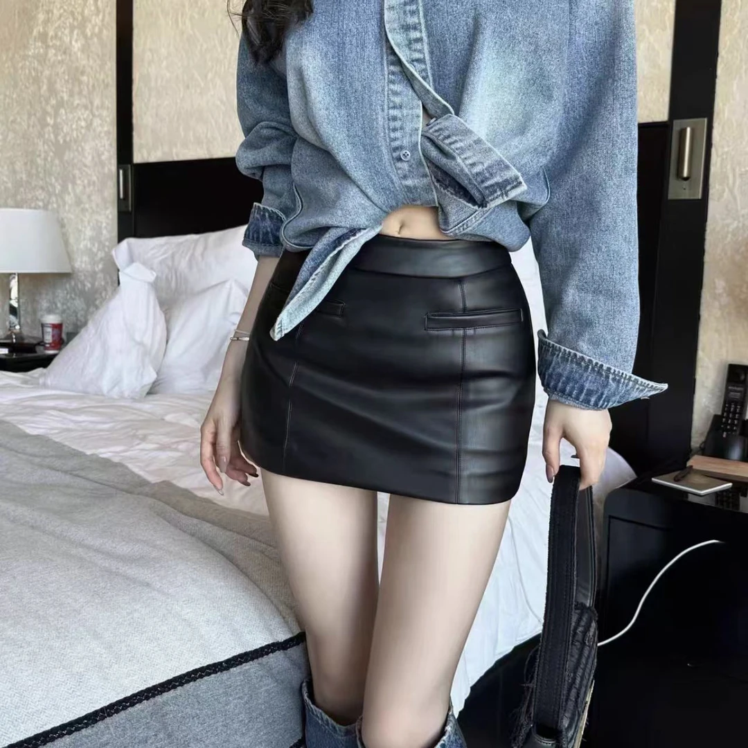 曼曼 【一步皮裙】辣妹包臀皮裙pu皮辣妹裙裤时髦半身裤裙女25157#