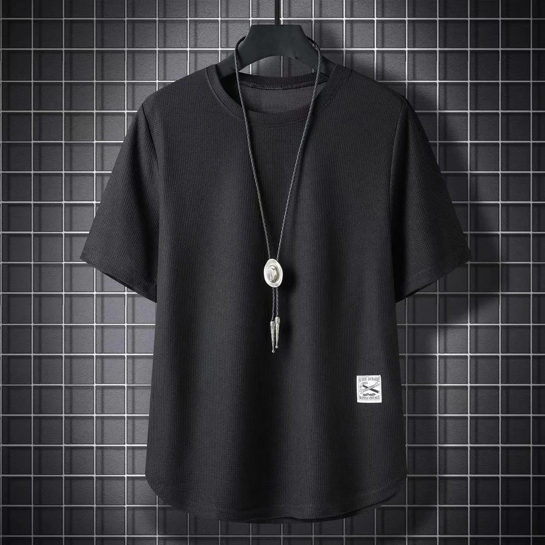 圆领上衣夏季夏天宽松男士透气加大t恤肥胖男装短袖薄款大码