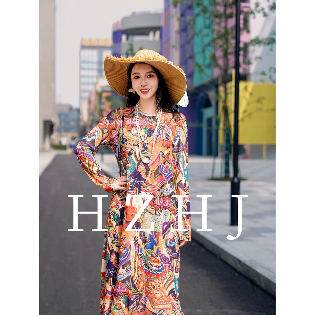 HZHJ新款原创设计师龙兽夏季连衣裙（25新春款）复古显瘦走秀款027