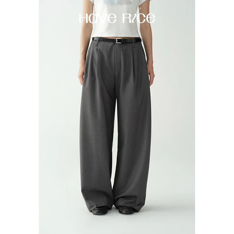 【休闲弯刀西裤】HAVERICE 90s通勤TR宽松低腰弯刀中深灰色西装长裤