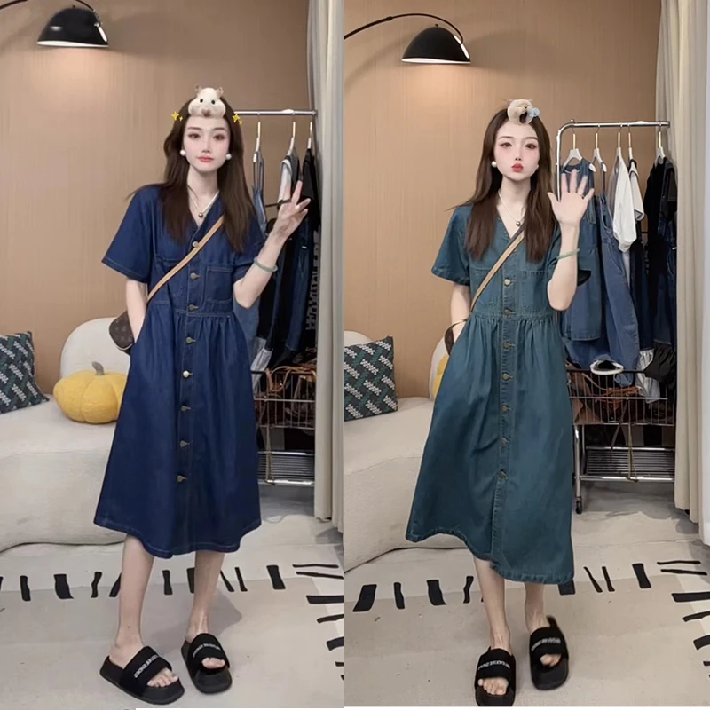 【极简穿搭】夏季透气薄款牛仔连衣裙子百搭宽松显瘦减龄气质中长款