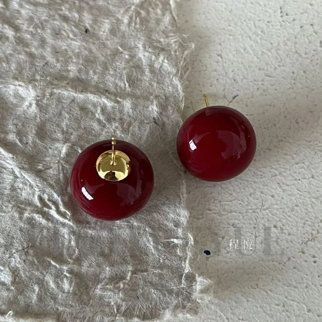 合金耳饰 YYUE&RUBY【爆浆车厘子】气质红色小巧小众耳环A-02177