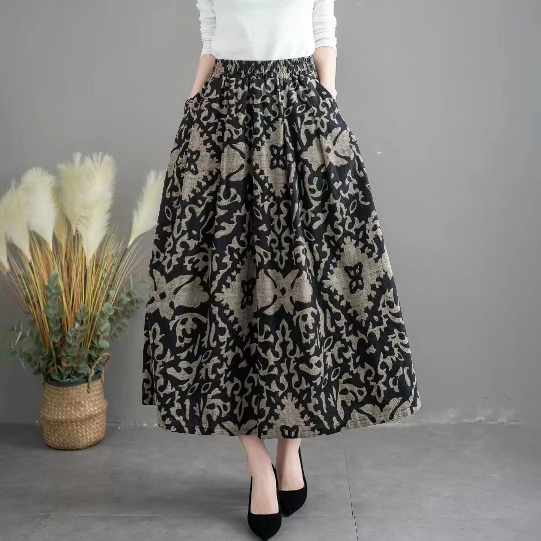 2025新款棉麻大摆时尚百搭显瘦半身裙高腰气质中长款