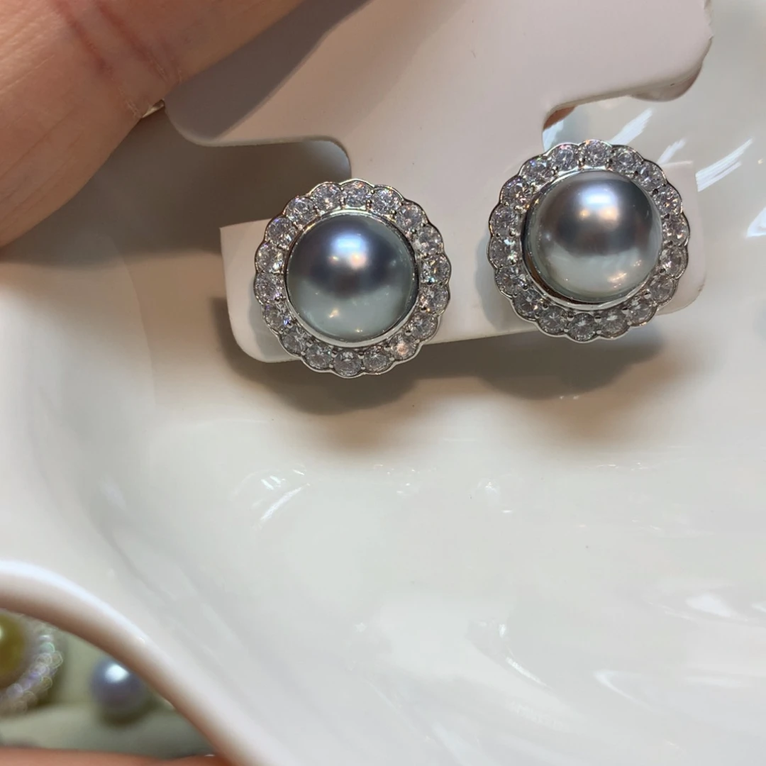 海水珍珠耳饰银S925镶嵌
