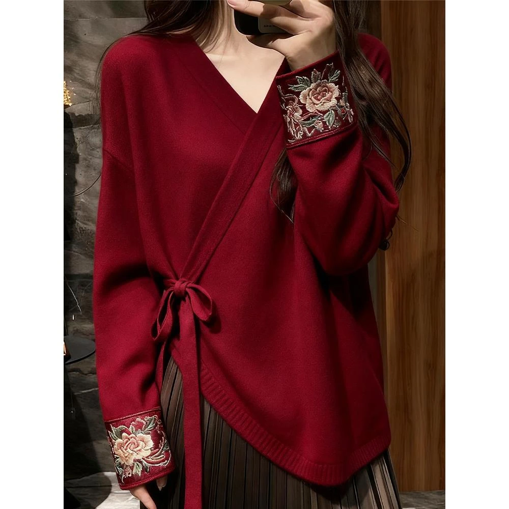 新中式女装国风毛衣气质高级感超好看宽松针织上衣女2025秋季新款