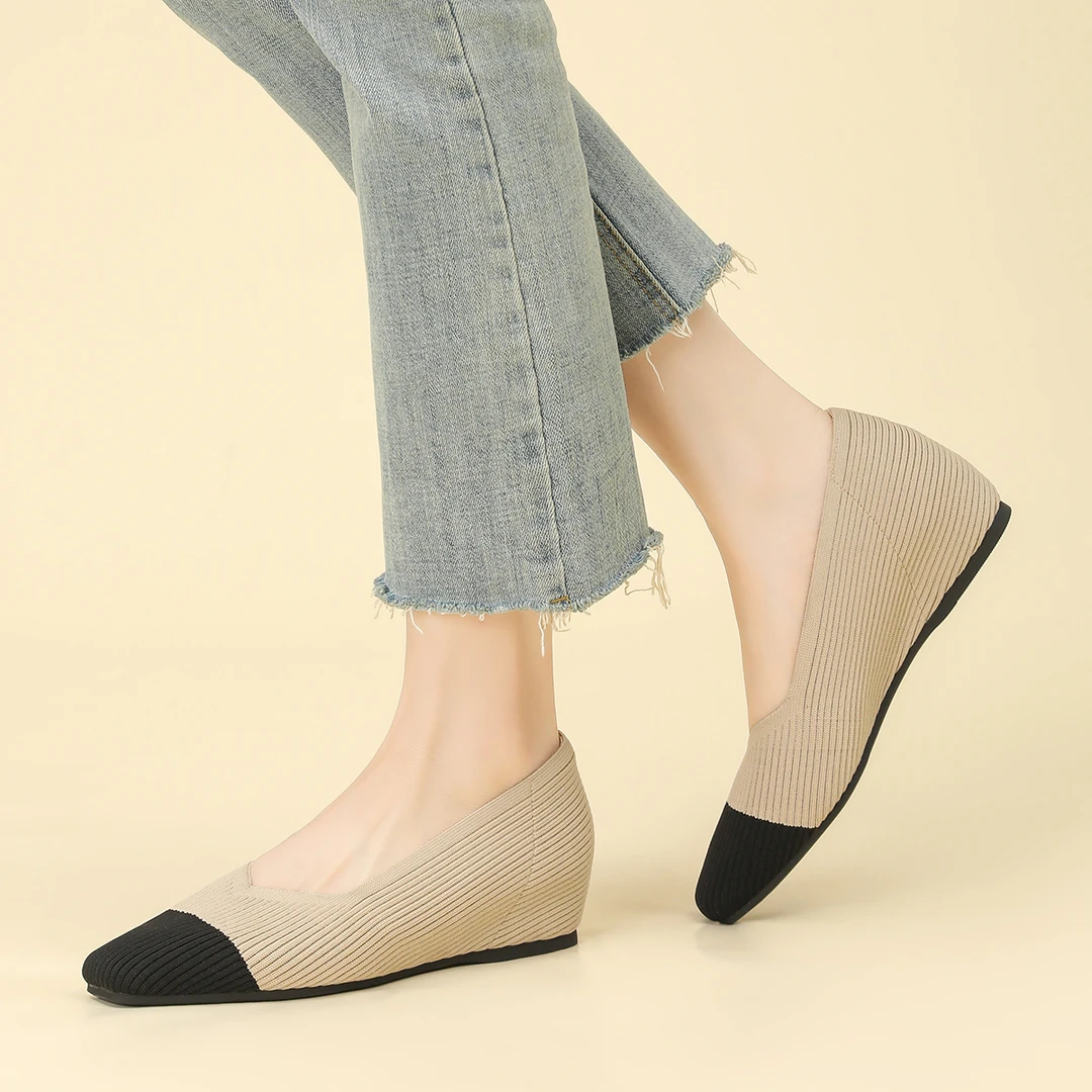 王妃鞋透气夏季浅口飞织方头单鞋网面女鞋平底森系小个子增高鞋