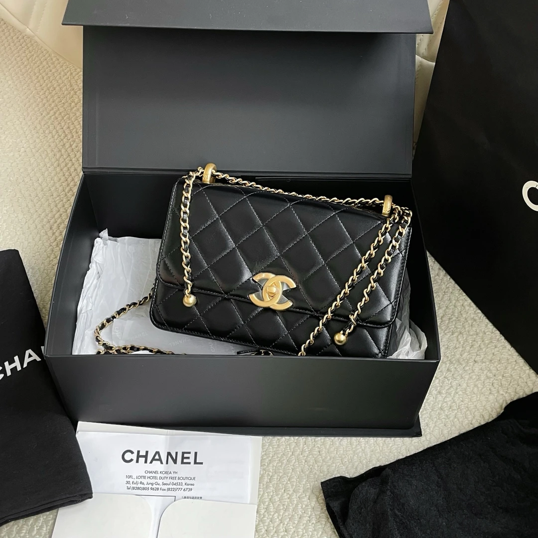未使用 Chanel/香奈儿 25S 黑金牛皮双金珠22 JM14TH66-0034