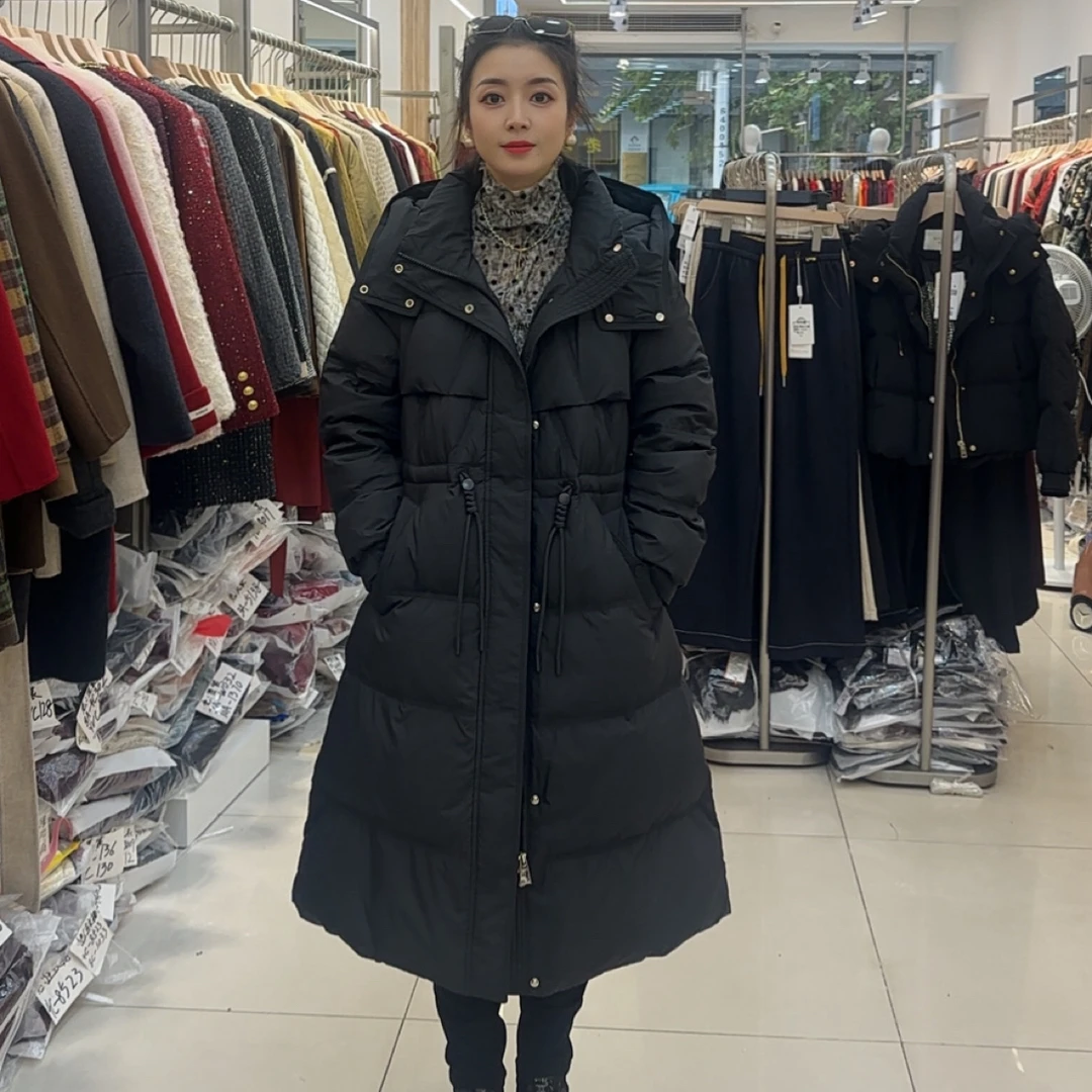 加厚黑色厚款长袖秋冬时尚收腰中长款