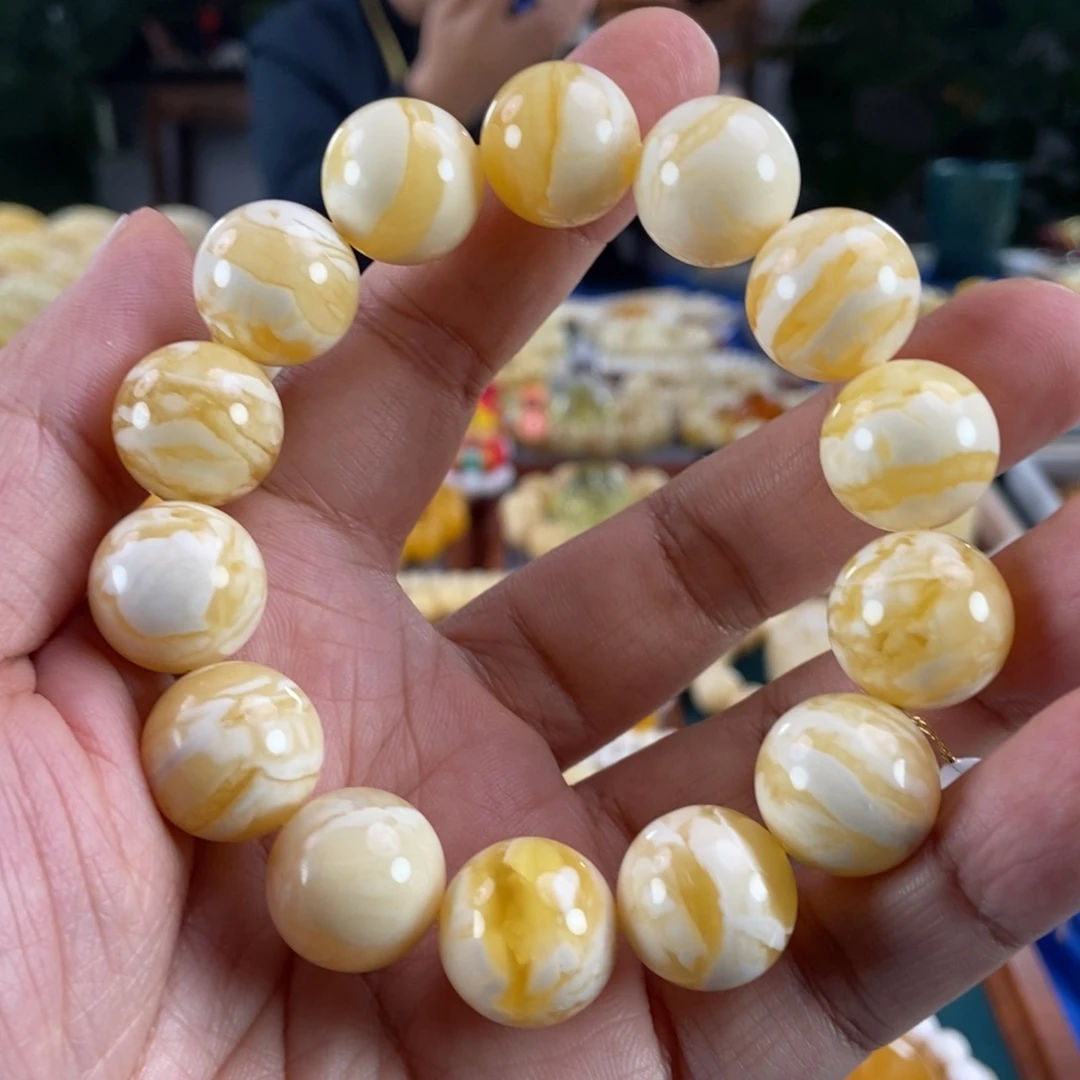 琥珀未镶嵌珠宝奇石16+虎皮纹同料串36.54