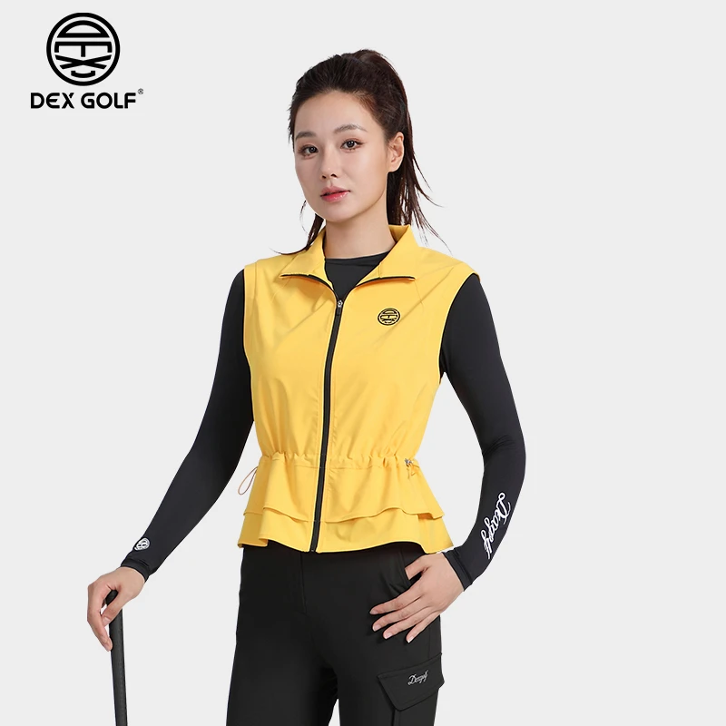 DEXGOLF高尔夫女马甲秋季新款6213时尚荷叶边下摆设计感后背烫钻