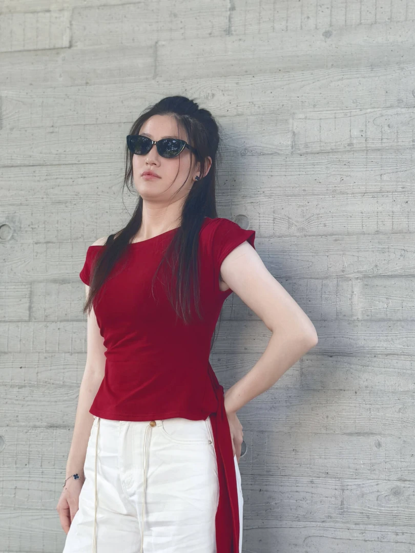 纯色紧身高腰辣妹绑带韩版外穿0g短袖性感T恤老钱纯财阀千金女装