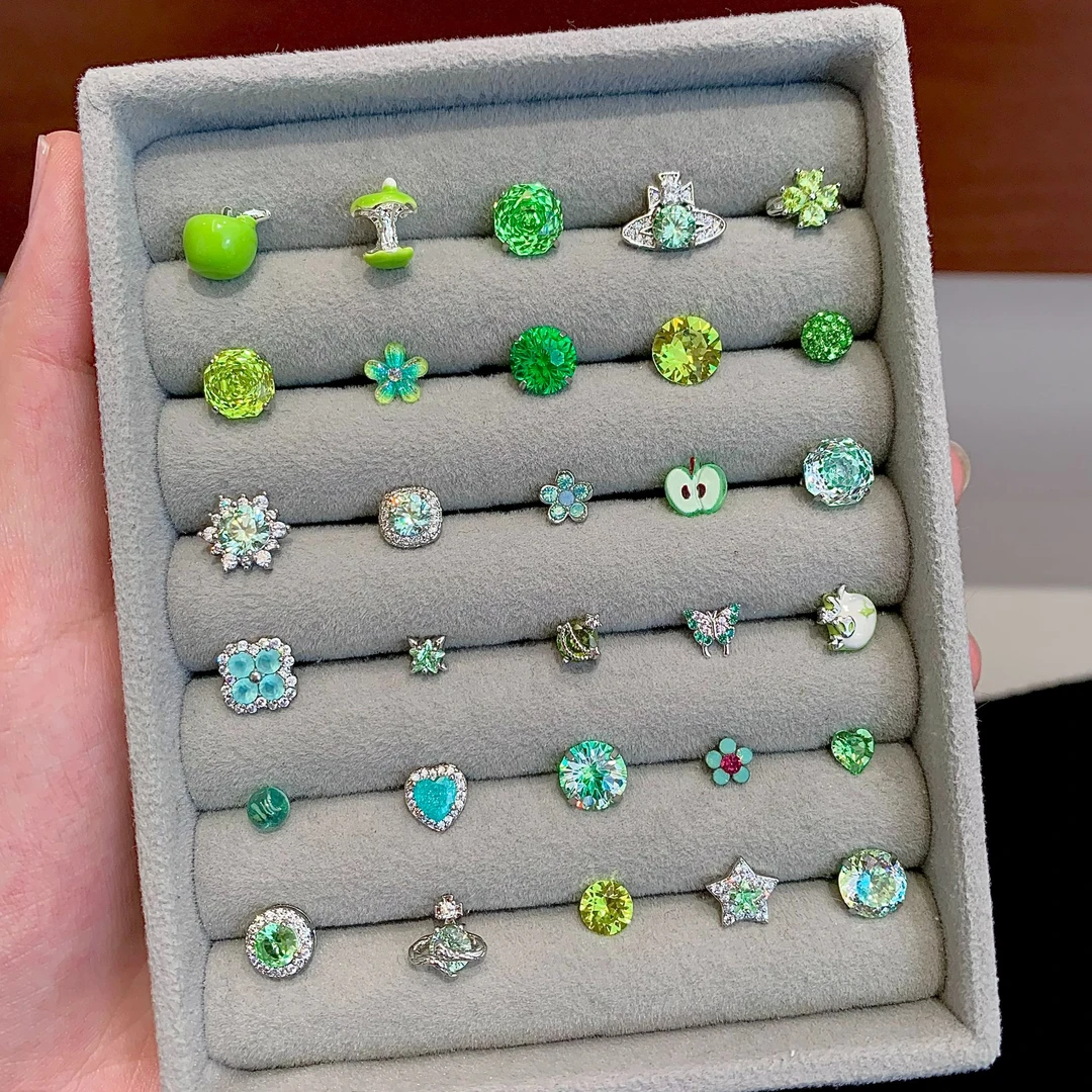 钛钢耳饰 薄荷绿！RINGRING商店绿色钛钢耳钉女耳骨钉爆闪耳蜗钉