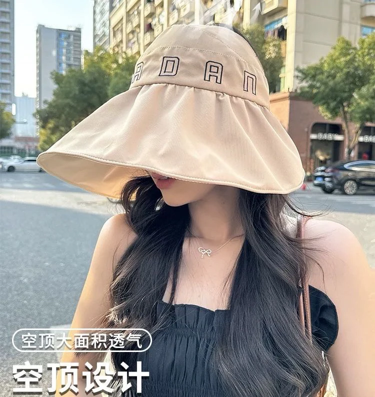 新疆包邮发 夏季字母纯色可折叠黑胶防紫外线可扎马尾帽