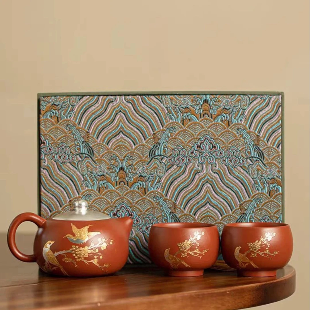 郑文强 喜上眉梢（紫砂）一壶两杯礼盒Y9