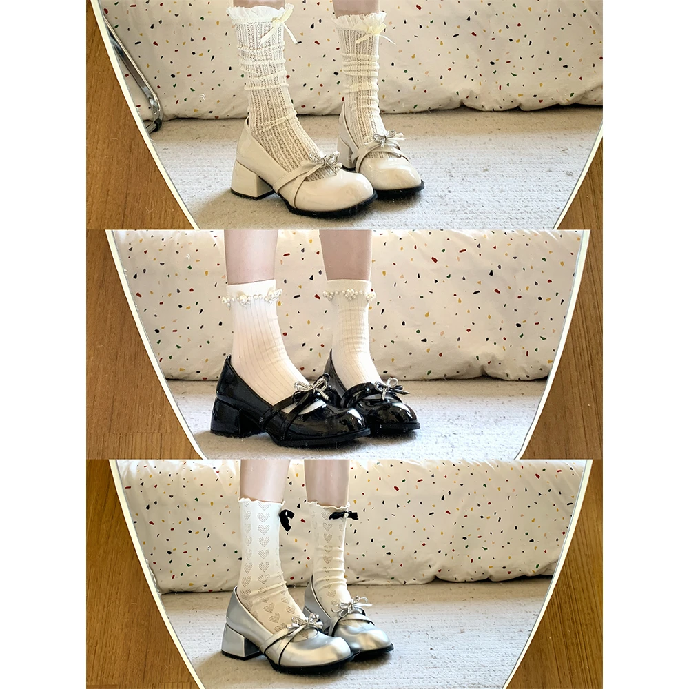 「妙侣」新春少女~新款粗跟玛丽珍鞋女春秋百搭高跟蝴蝶结JK单鞋