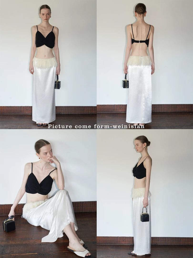 小众品牌 流苏缎面半身裙女春夏长款半裙设计感法式裙  25075