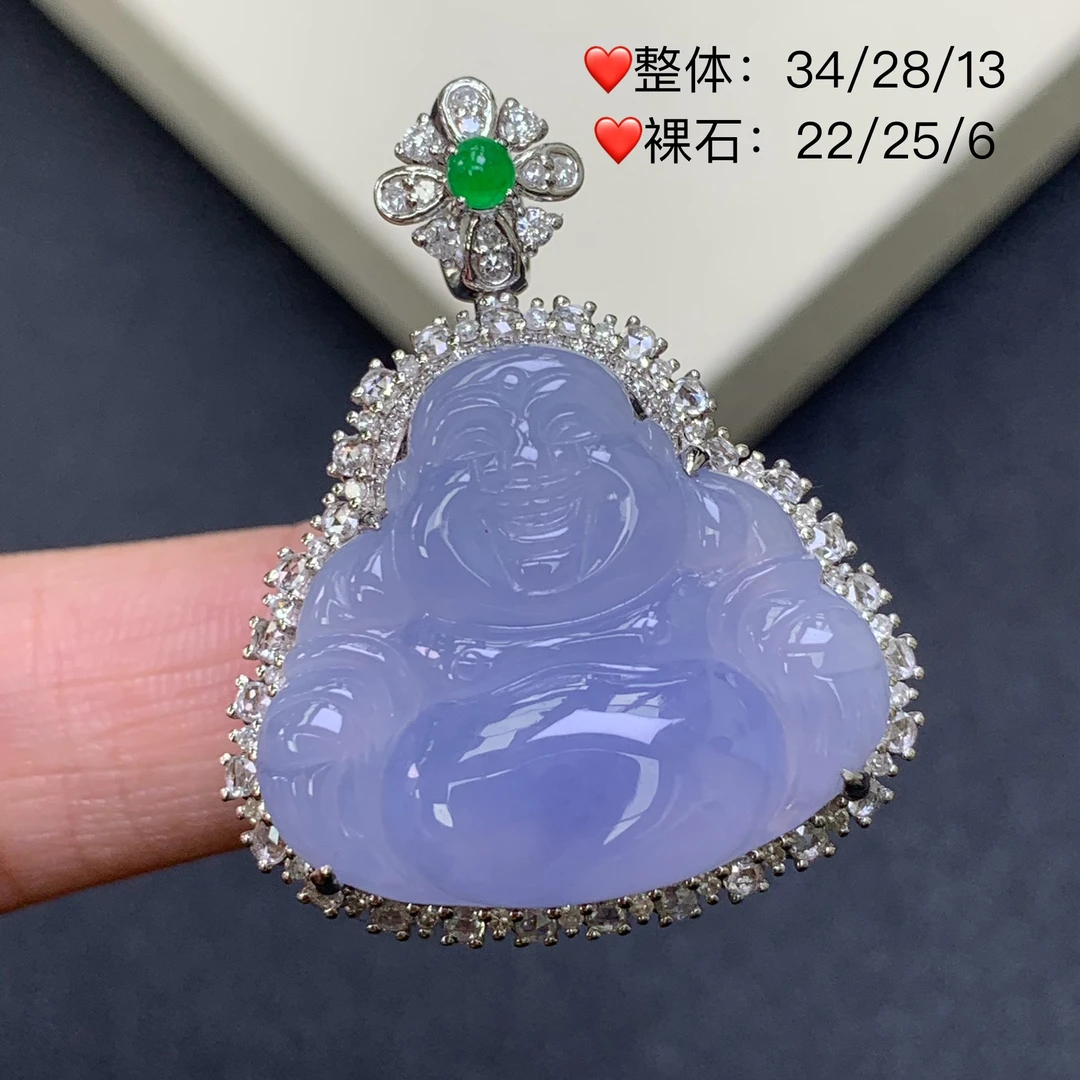 新品推荐·18K金冰种起胶紫佛公缅A翡翠玉石吊坠气质精致满紫