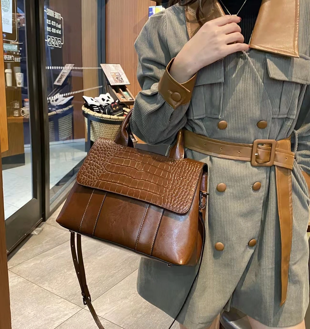 真皮女士手提包2024新款潮时尚百搭牛皮大容量单肩包软皮斜挎包女