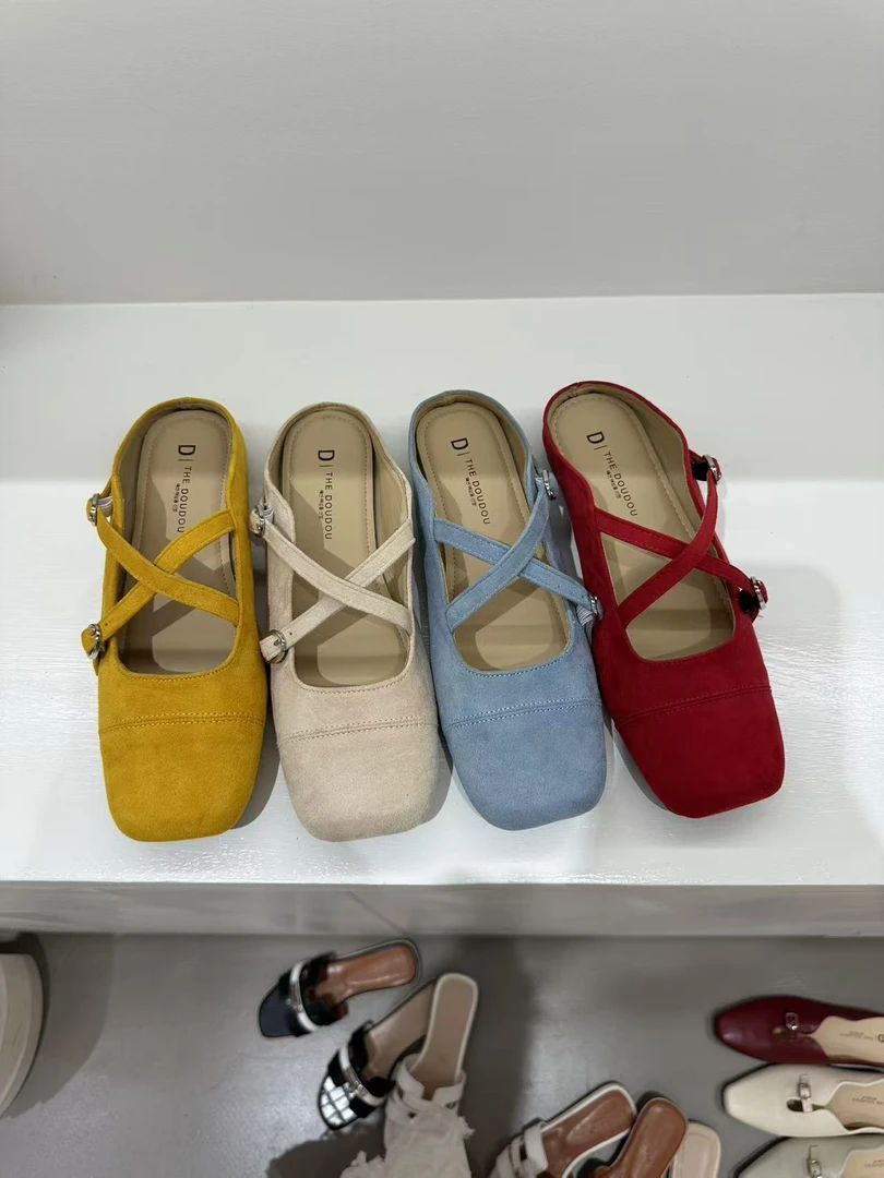 D8923-3 包头半拖鞋女夏仙女春秋新款韩版凉拖法式晚风软平底