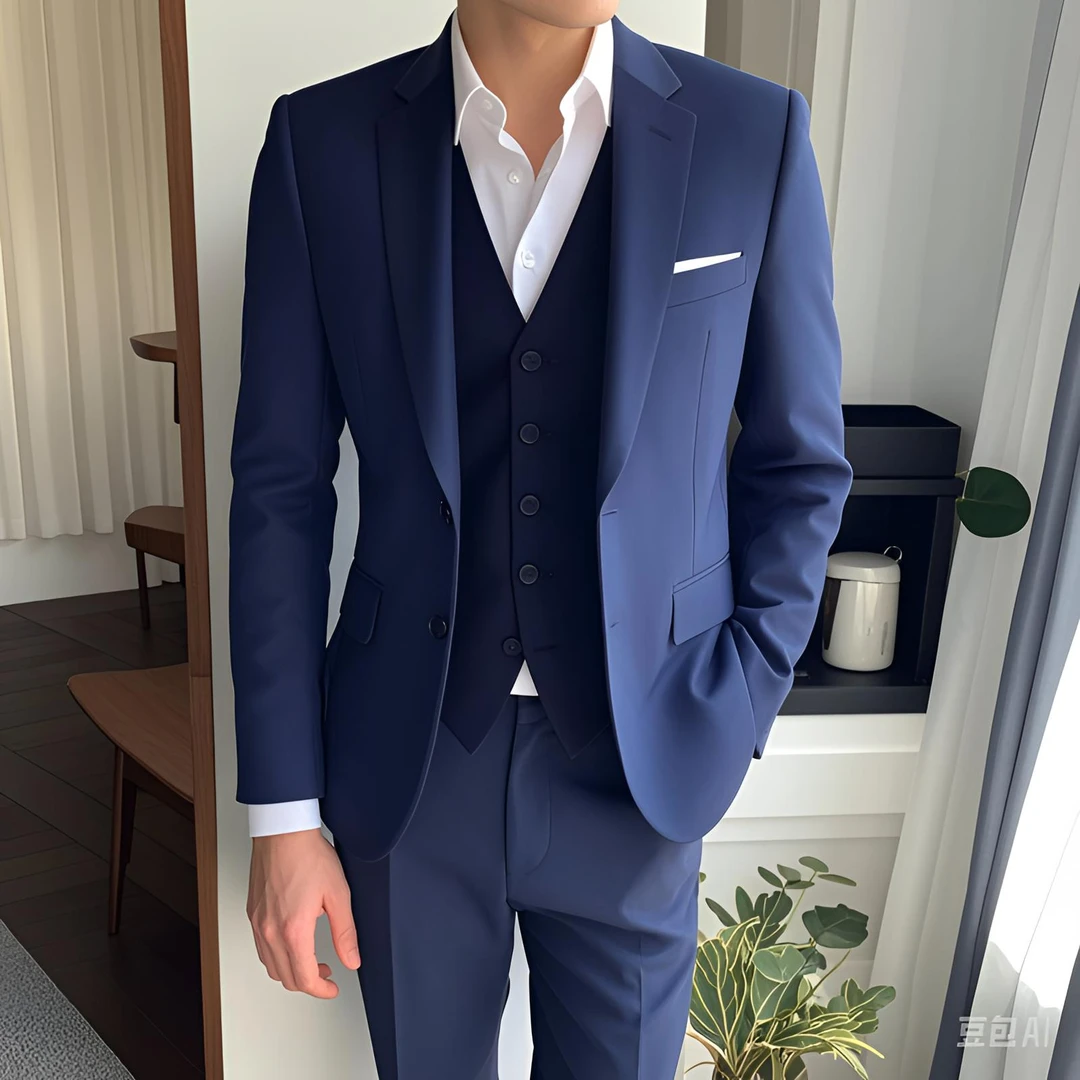 西服套装男修身结婚西装商务休闲男士帅气西服三件套男士西装套装