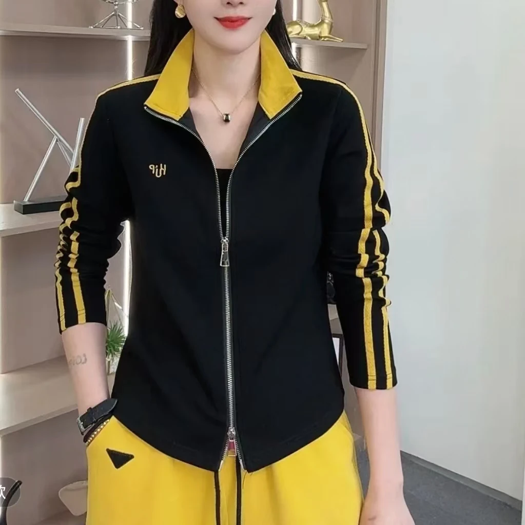 2025春秋休闲时尚百搭显瘦运动修身洋气立领长袖上衣