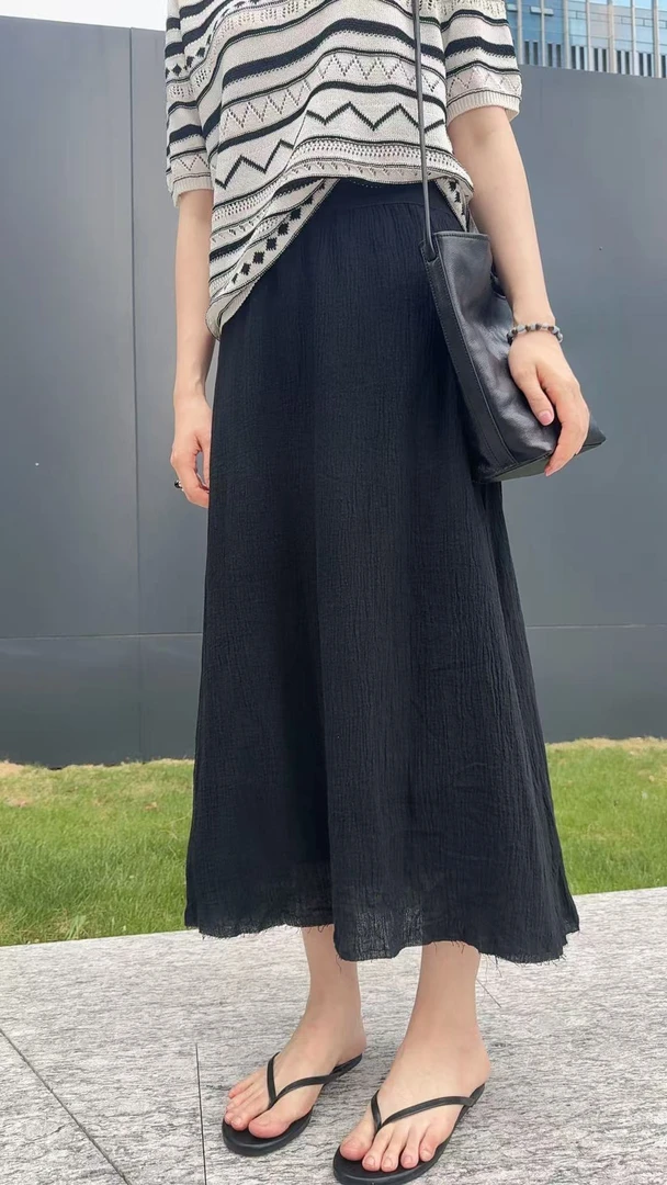 072 & RICE【云顶裙】亚麻+棉 夏季休闲松紧腰半身裙 24JY07