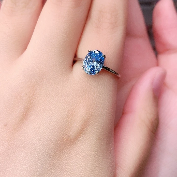 银S925镶嵌戒指海蓝宝石