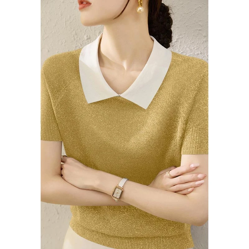 2025夏季新款针织衫小众设计感简约纯色百搭韩系女装上衣短袖修身
