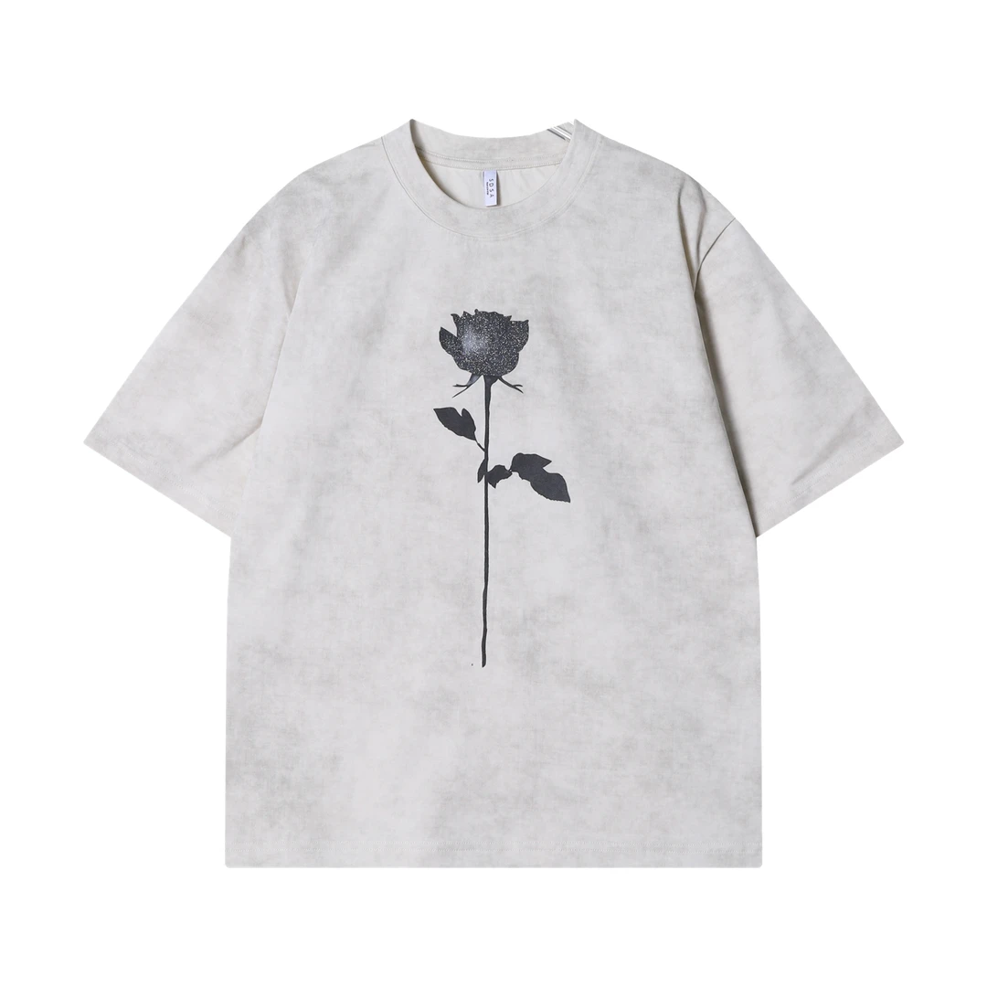 夏季新款时尚个性亮闪玫瑰印花减龄宽松休闲百搭松弛感简约上衣