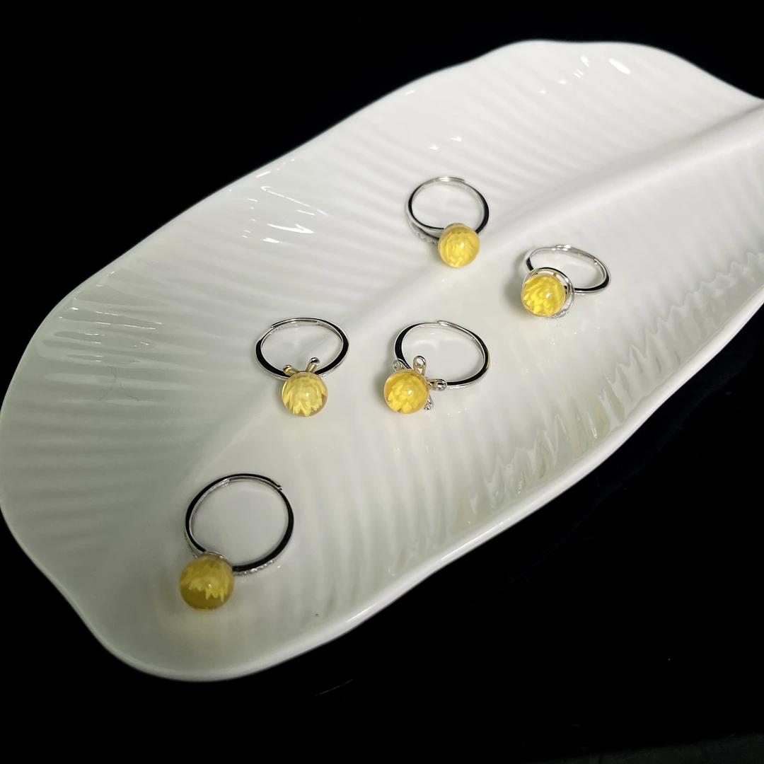 【大鱼甄选】蜜蜡莲花单珠戒指8mm+YW122多样性发其一