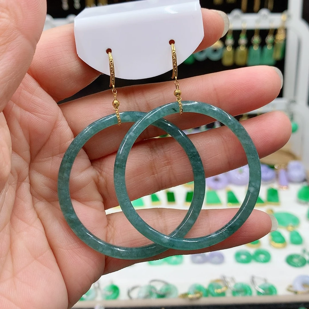 翡翠耳饰18K金镶嵌的