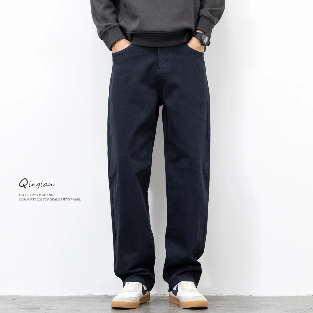 藏青色牛仔裤男直筒宽松潮流休闲高级弹力百搭长裤大码秋冬款裤子