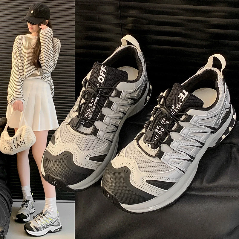 登山运动鞋子女2025春秋新款薄款网面透气休闲跑步鞋一脚蹬老爹鞋