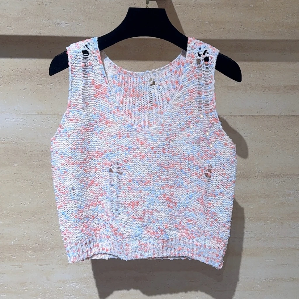 <猪猪出品>2025上新女打底镂空牙边女士夏季潮流编织宽背心578